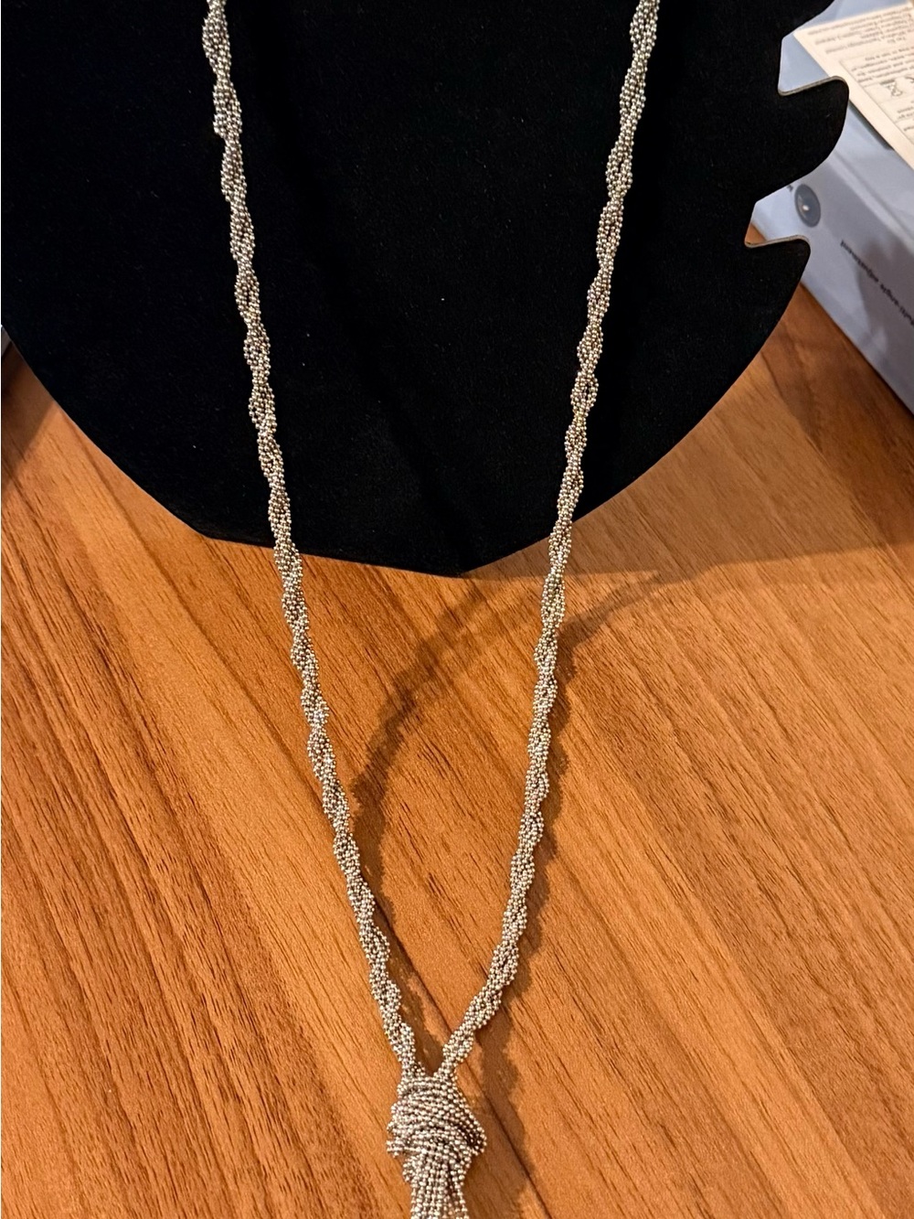 Elegant Silver Beaded Rope Necklace with Tassel